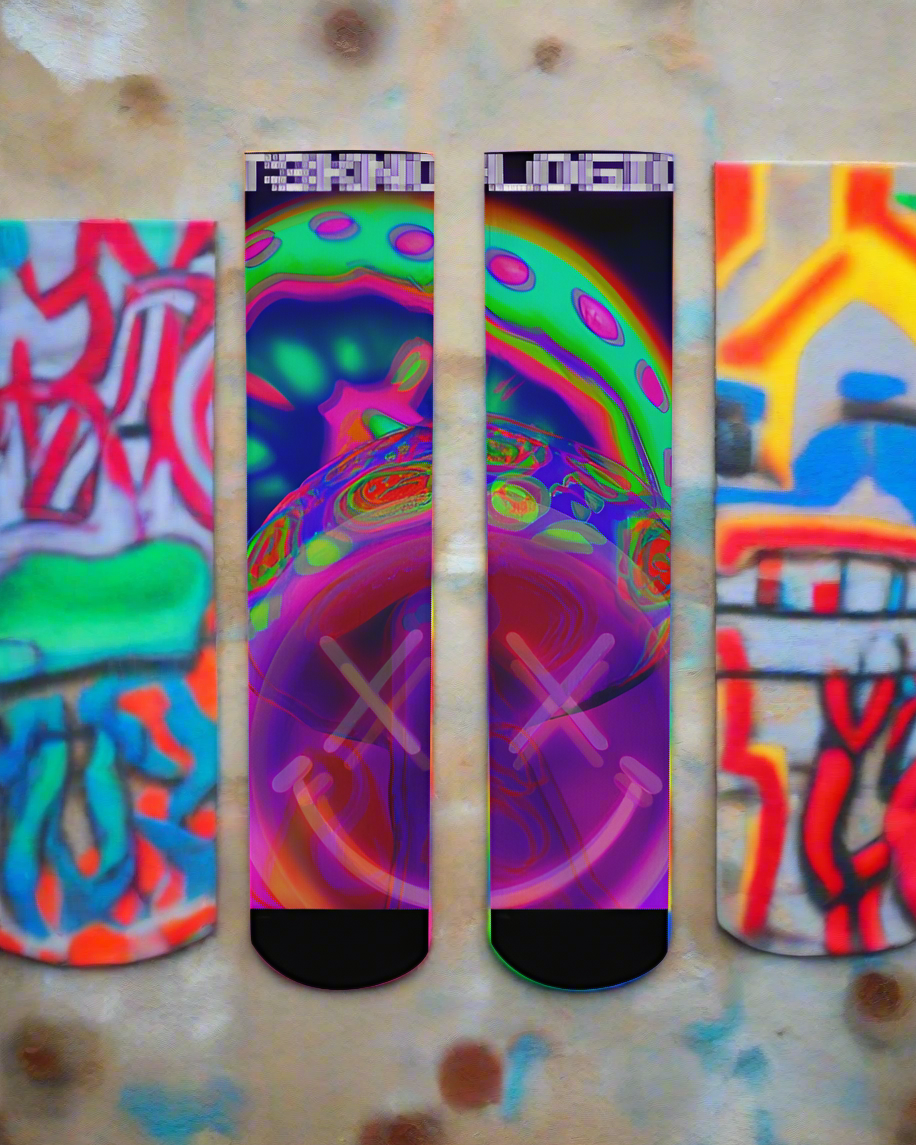 T3kNo-Logic "Digital Spore" Trippy Mushroom Socks