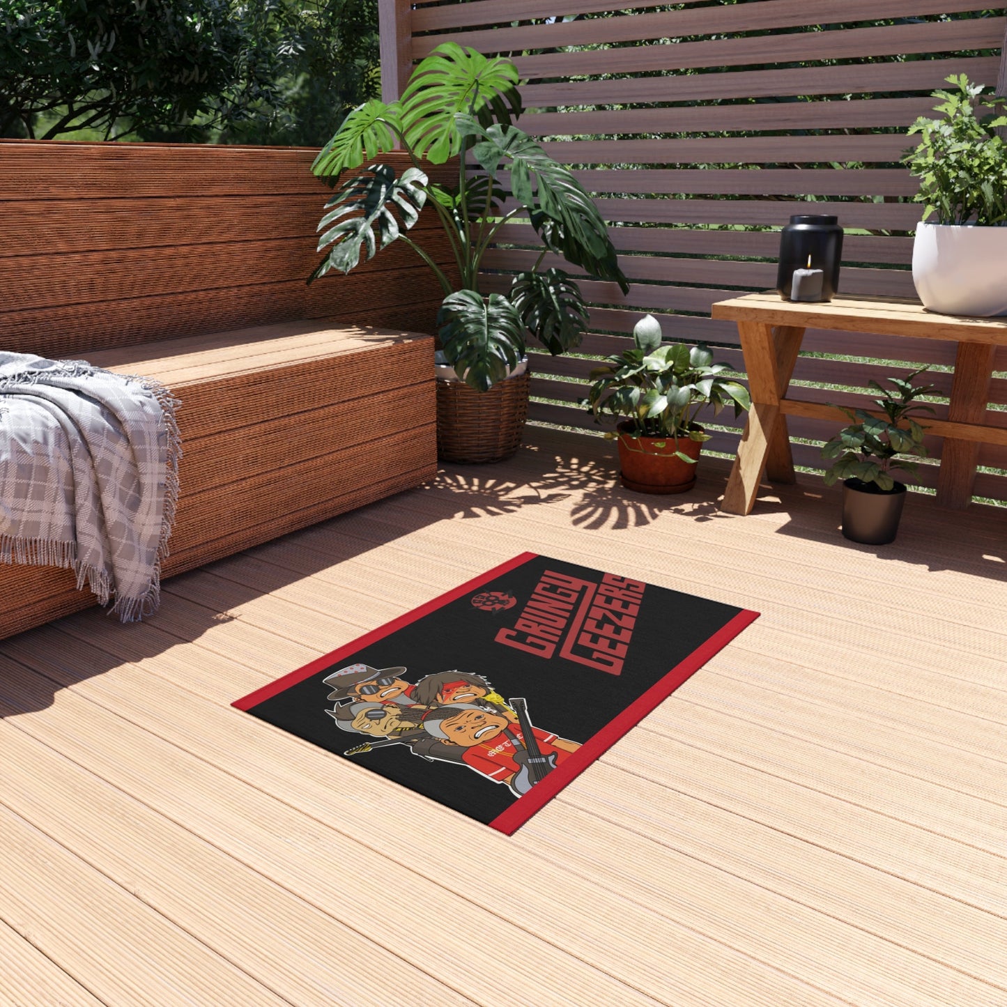 T3kNo - Logic | Grungy Geezers "Backstage Access" Outdoor Rug - T3kNo - Logic.xyz
