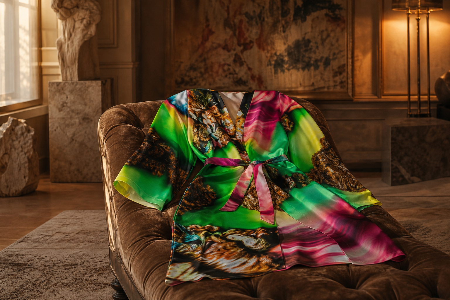 T3kNo-Logic | Fractalized Kitty Women’s Satin Robe — lifestyle