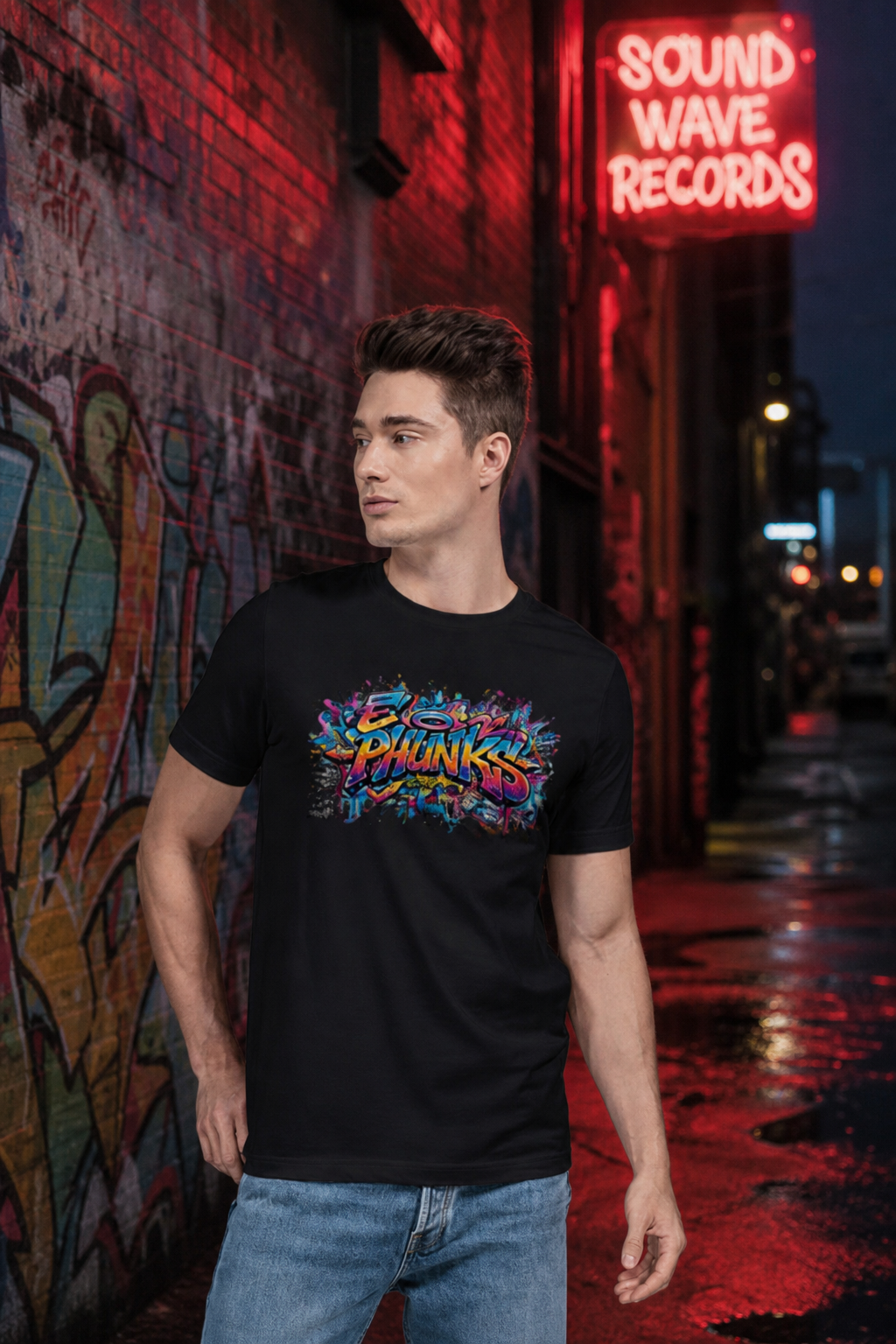 RWA Certified T-Shirt E Phunks Graffiti Wall Unisex Jersey Tee | Bella + Canvas — lifestyle