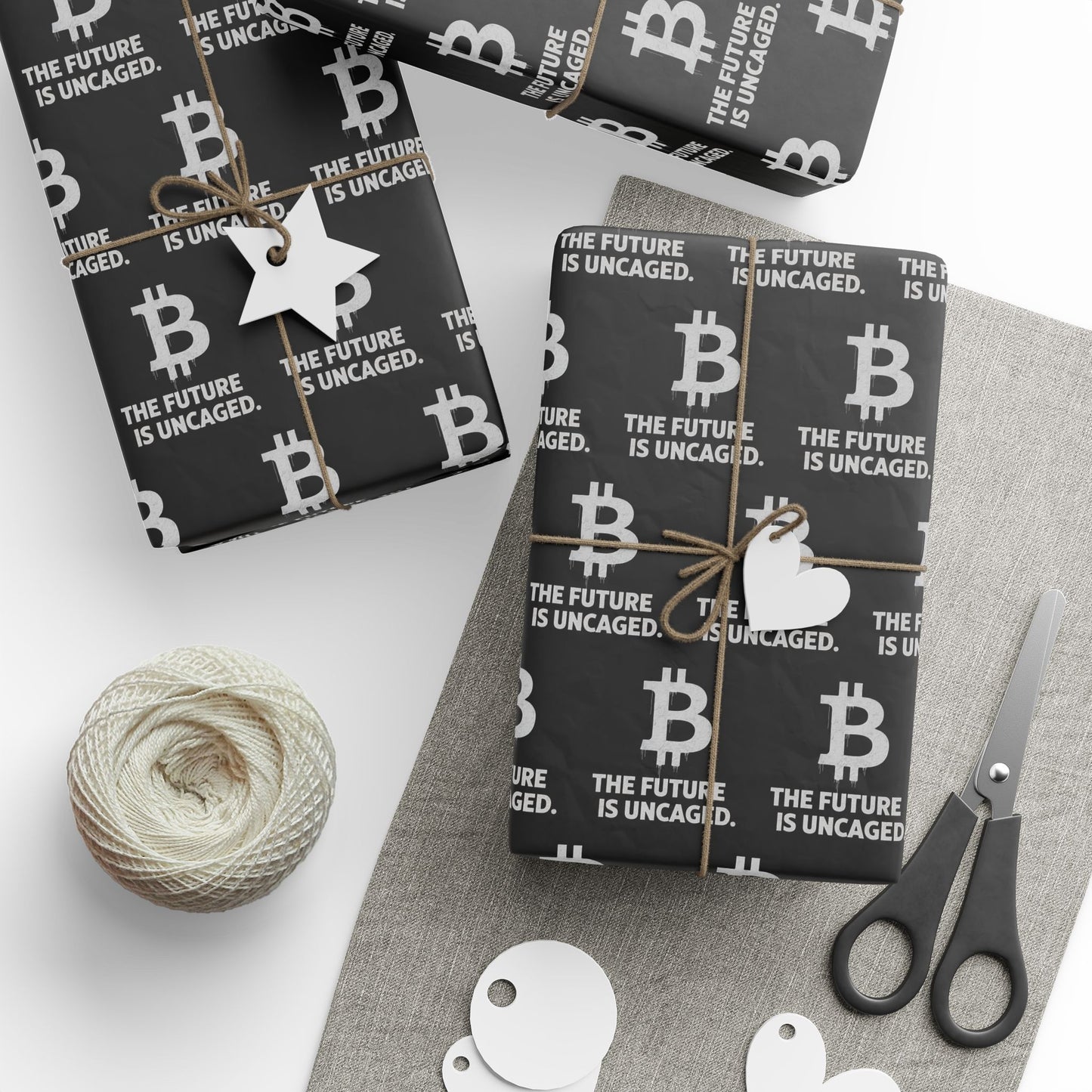 Bitcoin 'The Future Is Uncaged' Black Wrapping Paper - Crypto Gift Wrap
