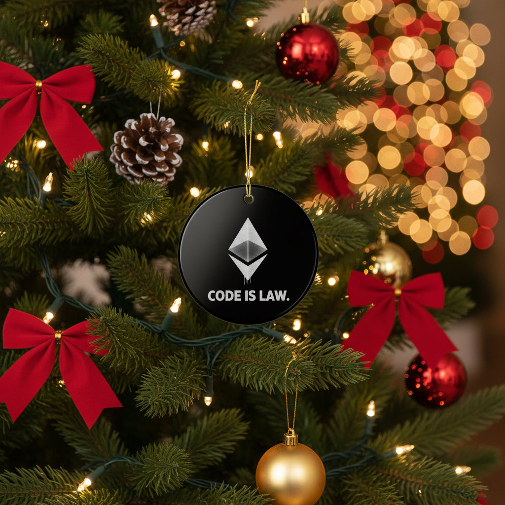 Ethereum 'Code Is Law' Ceramic Ornament — Crypto Holiday Decoration