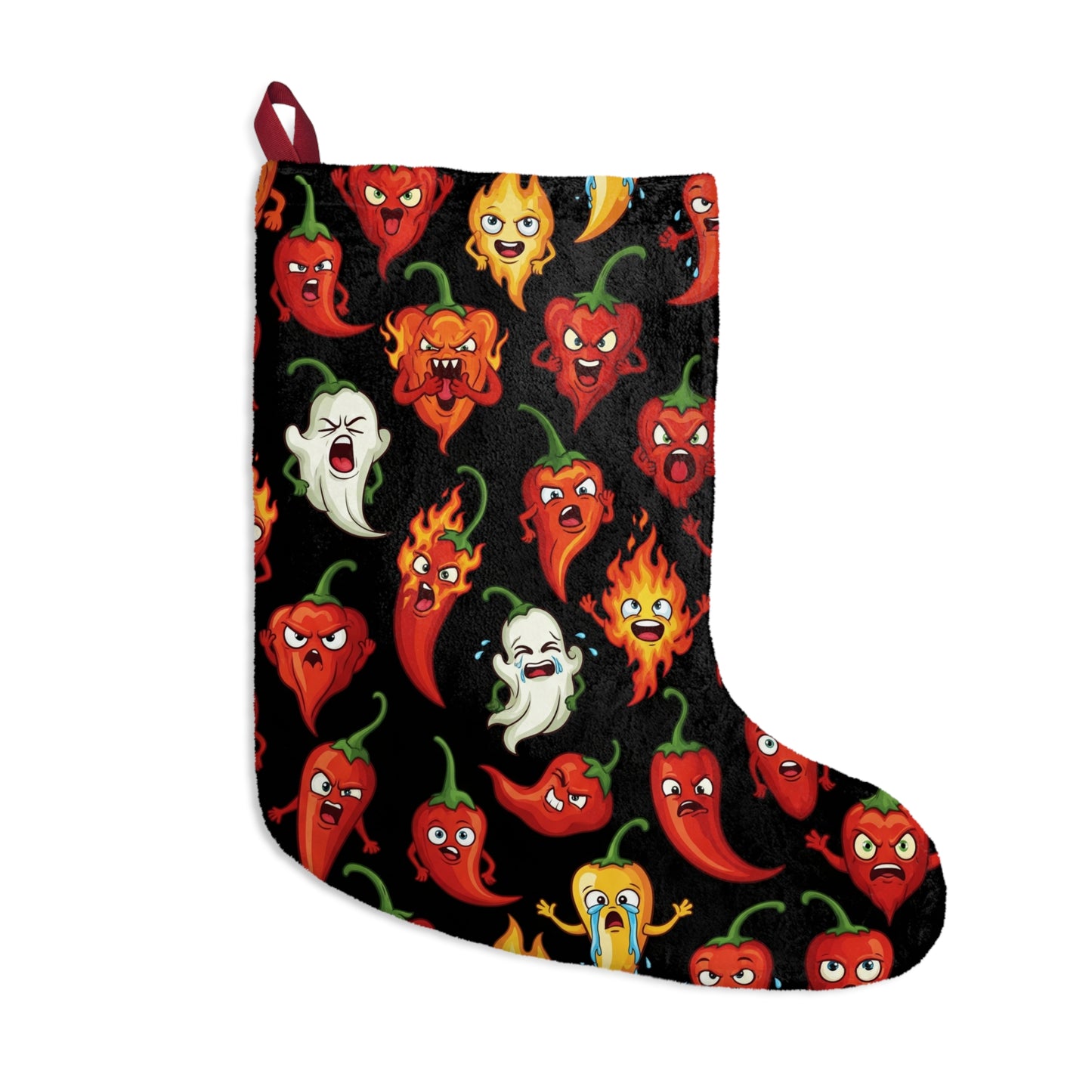 IC Spicy Pepper Faces Christmas Stocking – Hot Pepper Holiday Stocking