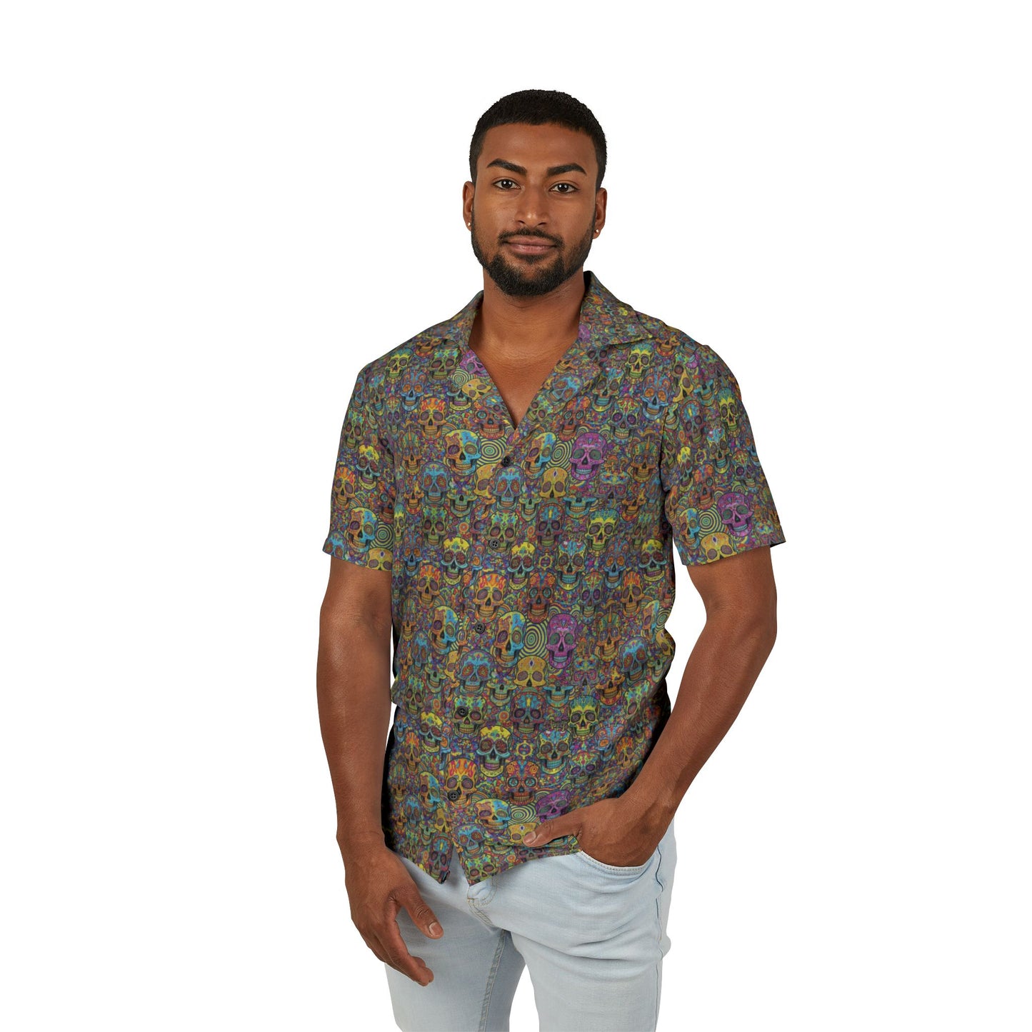 Men's Hawaiian Camp Shirt Sugar Skull Pattern