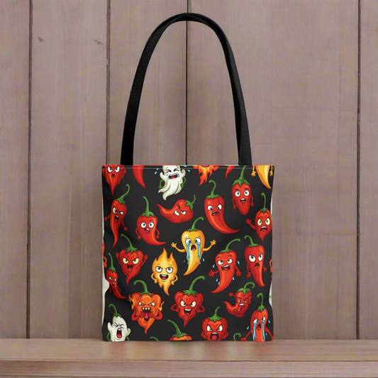 IC Spicy Pepper Tote Bag, Fun Grocery Bag, Cute Gift for Foodies, Chili Pepper Pattern, Stylish Eco-Friendly Bag, Perfect for Markets
