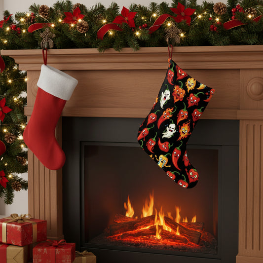 IC Spicy Pepper Faces Christmas Stocking – Hot Pepper Holiday Stocking