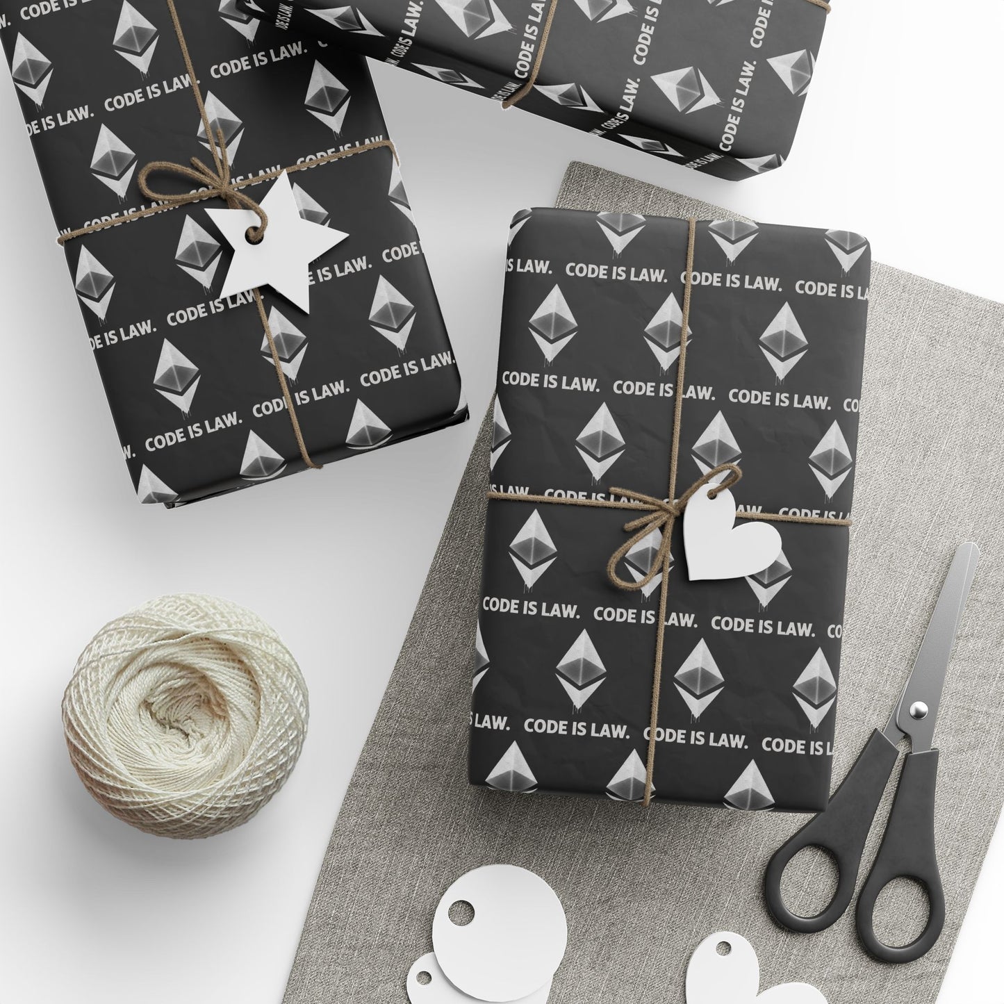 Wrapping Paper — Black Diamond Pattern with "Code is Law" Text
