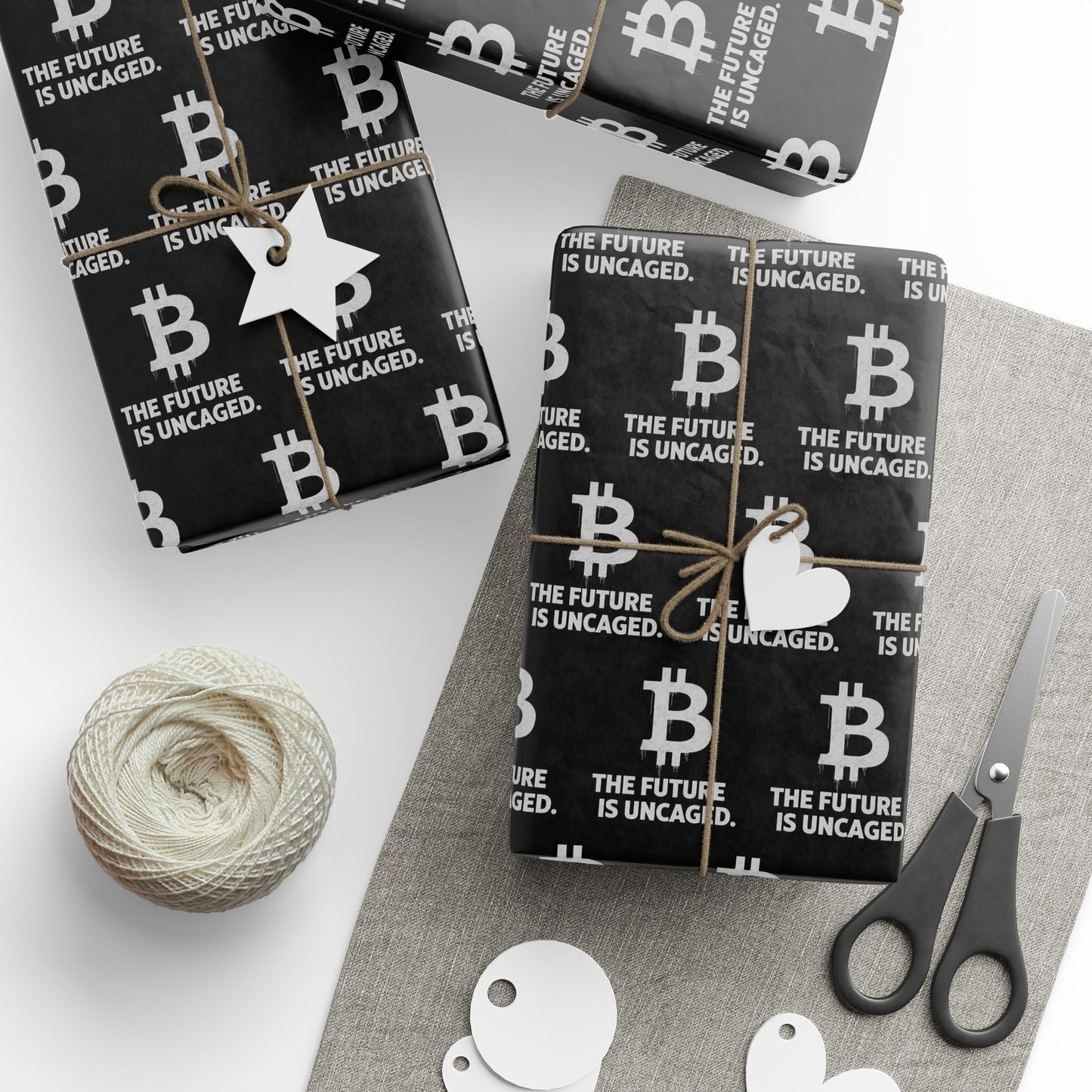 Bitcoin 'The Future Is Uncaged' Black Wrapping Paper - Crypto Gift Wrap