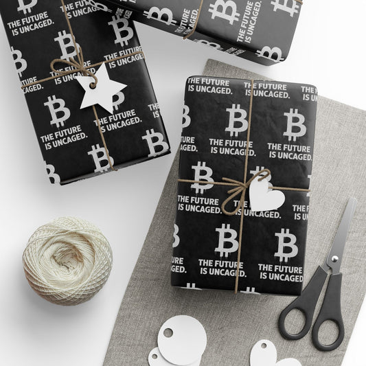 Bitcoin 'The Future Is Uncaged' Black Wrapping Paper - Crypto Gift Wrap