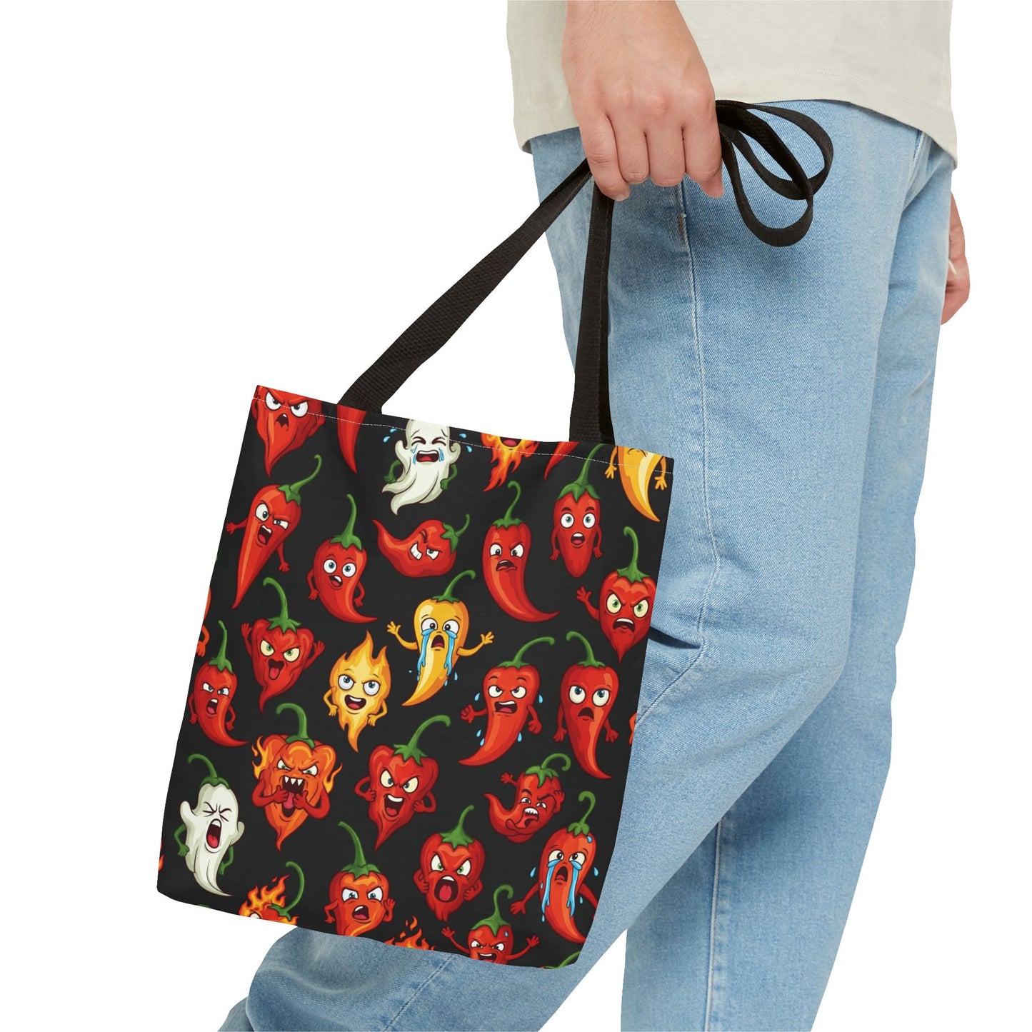IC Spicy Pepper Tote Bag, Fun Grocery Bag, Cute Gift for Foodies, Chili Pepper Pattern, Stylish Eco-Friendly Bag, Perfect for Markets