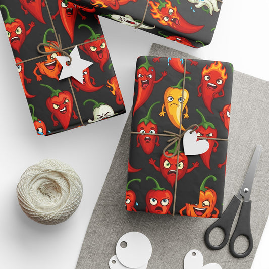 IC Spicy Pepper Pattern Wrapping Paper — Fun Chili Pepper Gift Wrap for Foodies & Fiesta Parties