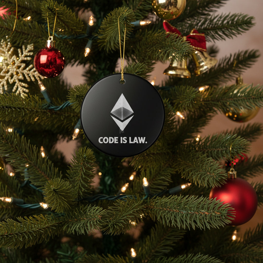 Ethereum 'Code Is Law' Ceramic Ornament — Crypto Holiday Decoration