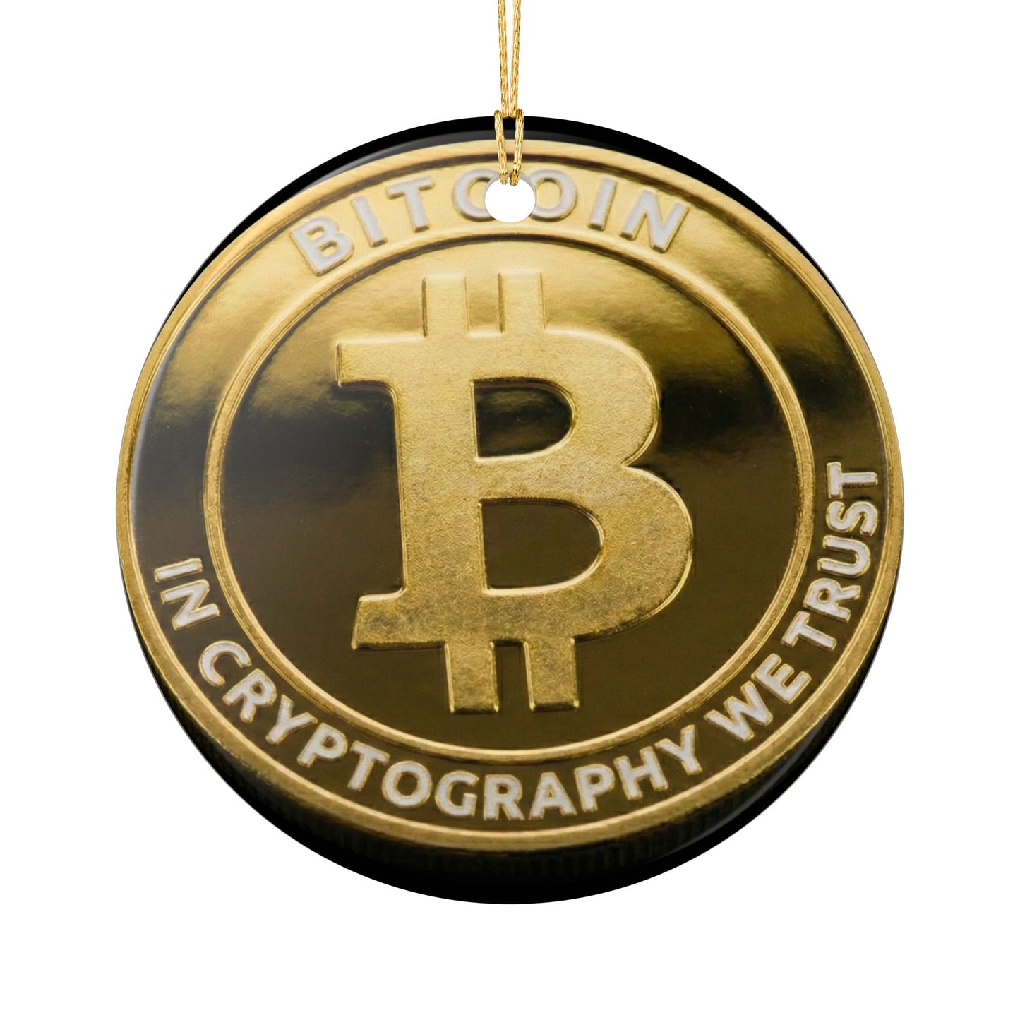 Bitcoin Ceramic Ornament — "In Cryptography We Trust" Holiday Decoration