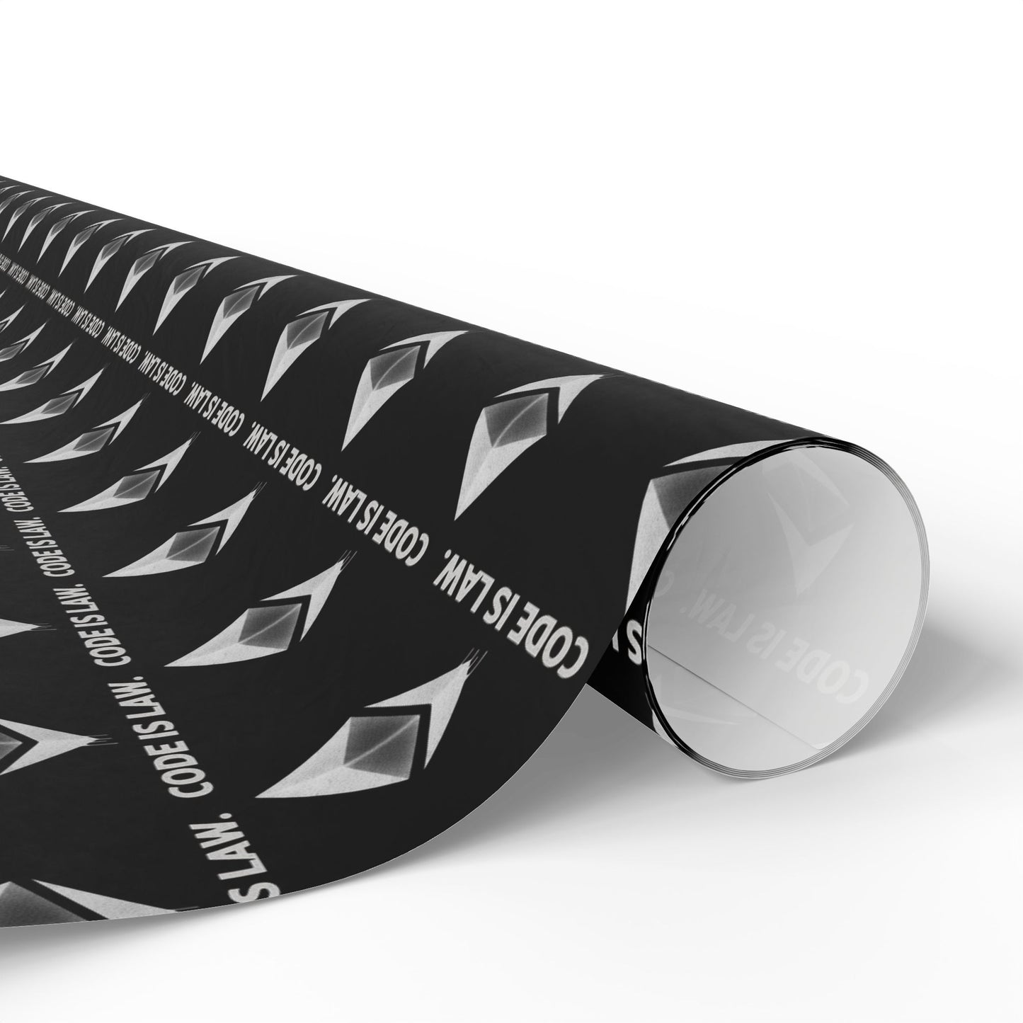 Wrapping Paper — Black Diamond Pattern with "Code is Law" Text