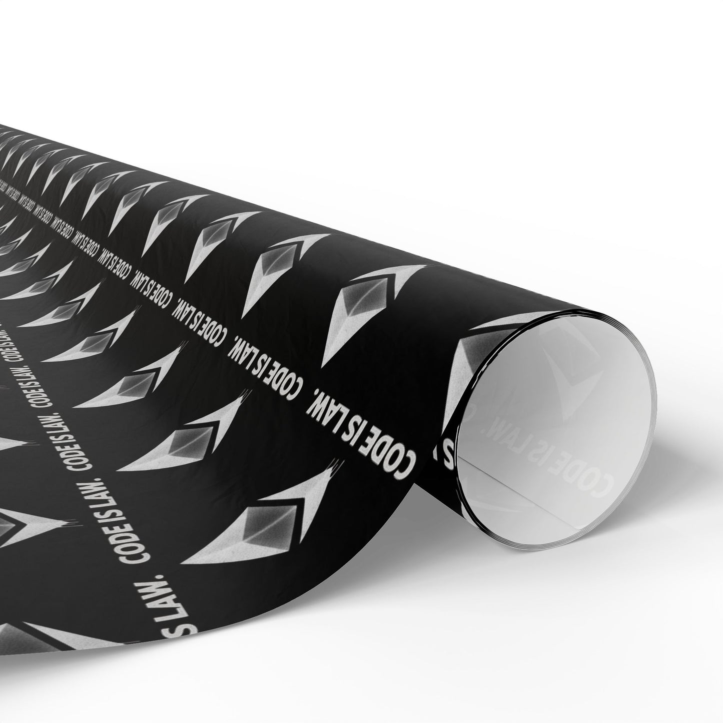 Wrapping Paper — Black Diamond Pattern with "Code is Law" Text