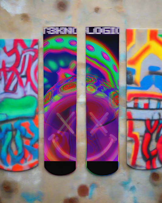T3kNo-Logic "Digital Spore" Trippy Mushroom Socks