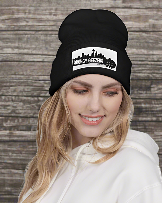 Grungy Geezers Guitar Neck Black and White Solid Knit Beanie | Sportsman
