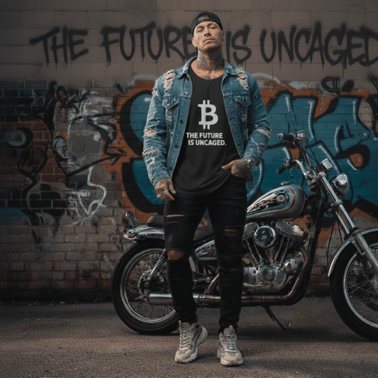 Bitcoin “The Future Is Uncaged” T-Shirt - The Enchanted Bonsai Bazaar