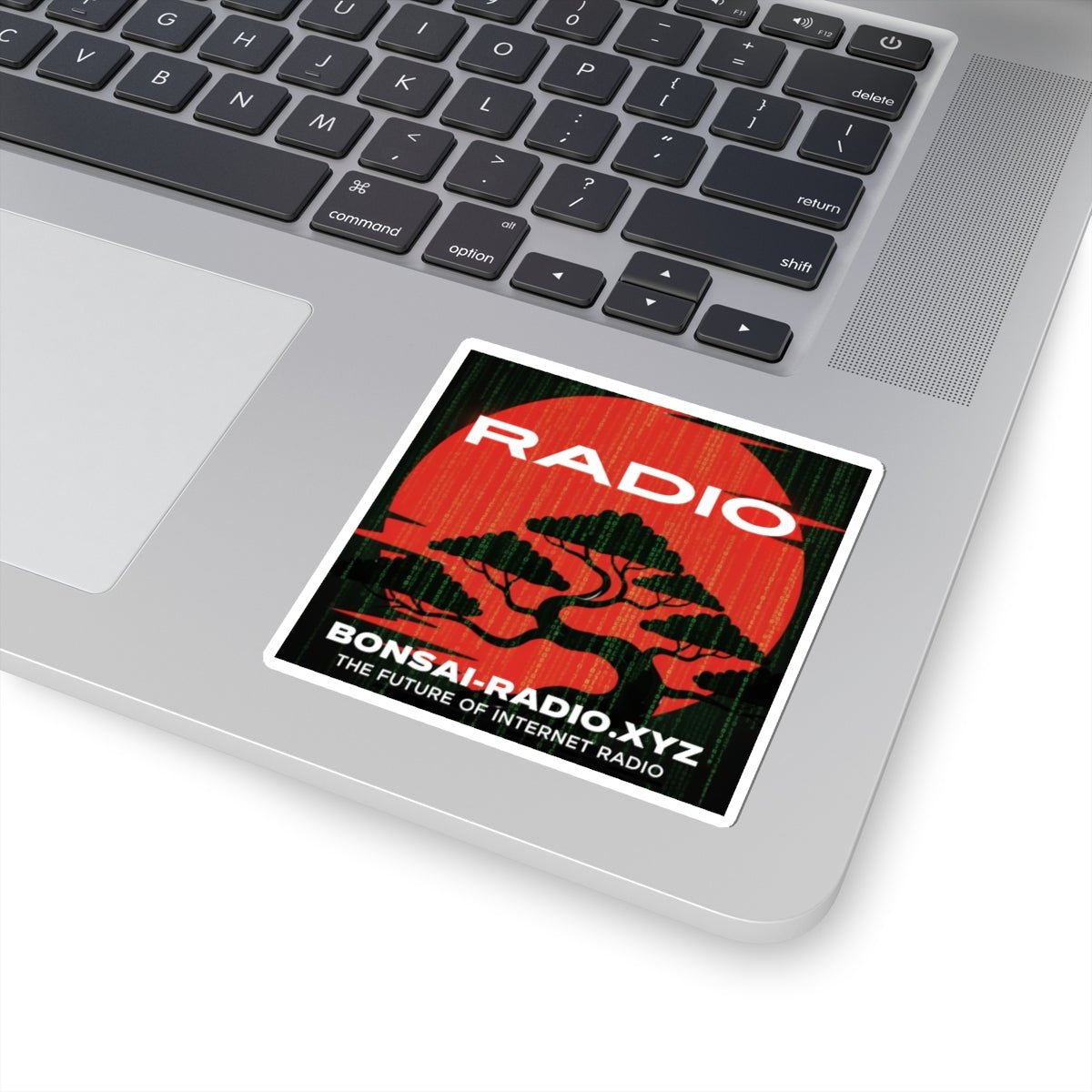 Bonsai Radio Kiss - Cut Sticker — 'RADIO' Logo with Bonsai & Slogan - The Enchanted Bonsai Bazaar