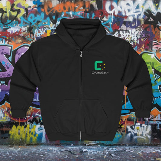 CrumbEatr Dual Logo Zip Hoodie — Retro Pixel Gaming Sweatshirt - The Enchanted Bonsai Bazaar