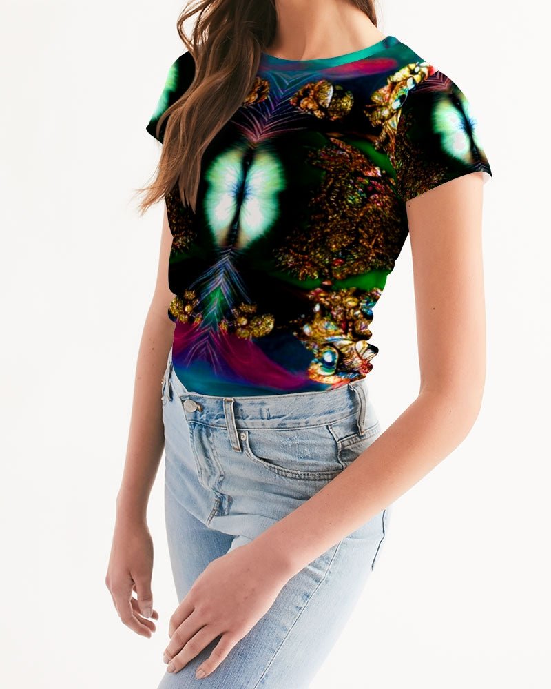 Fractalized Kitty Women's All - Over Print Tee - The Enchanted Bonsai Bazaar