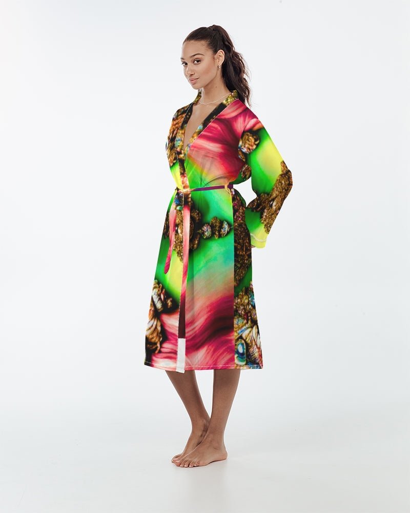 Fractalized Kitty Women’s Satin Robe - The Enchanted Bonsai Bazaar