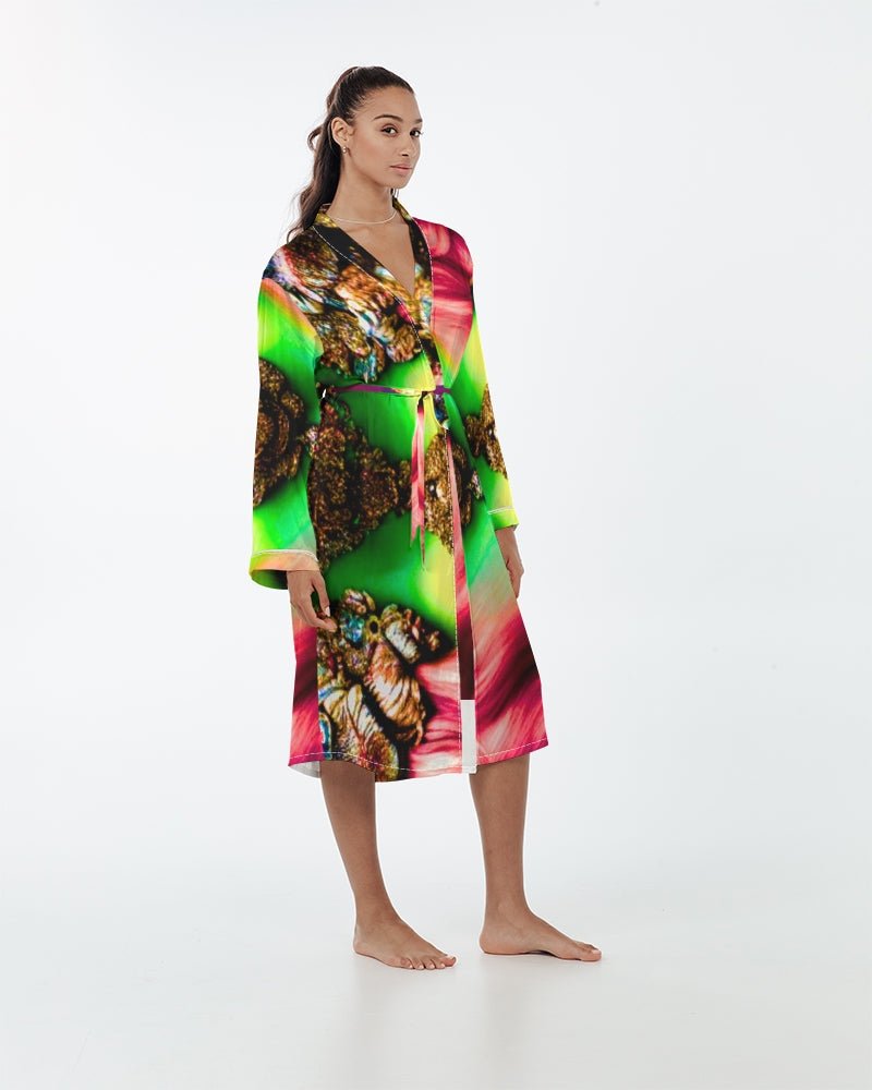 Fractalized Kitty Women’s Satin Robe - The Enchanted Bonsai Bazaar