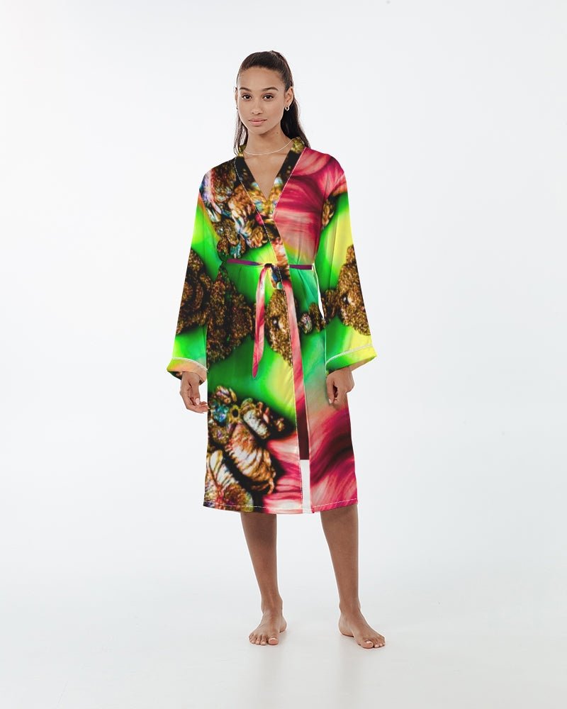 Fractalized Kitty Women’s Satin Robe - The Enchanted Bonsai Bazaar