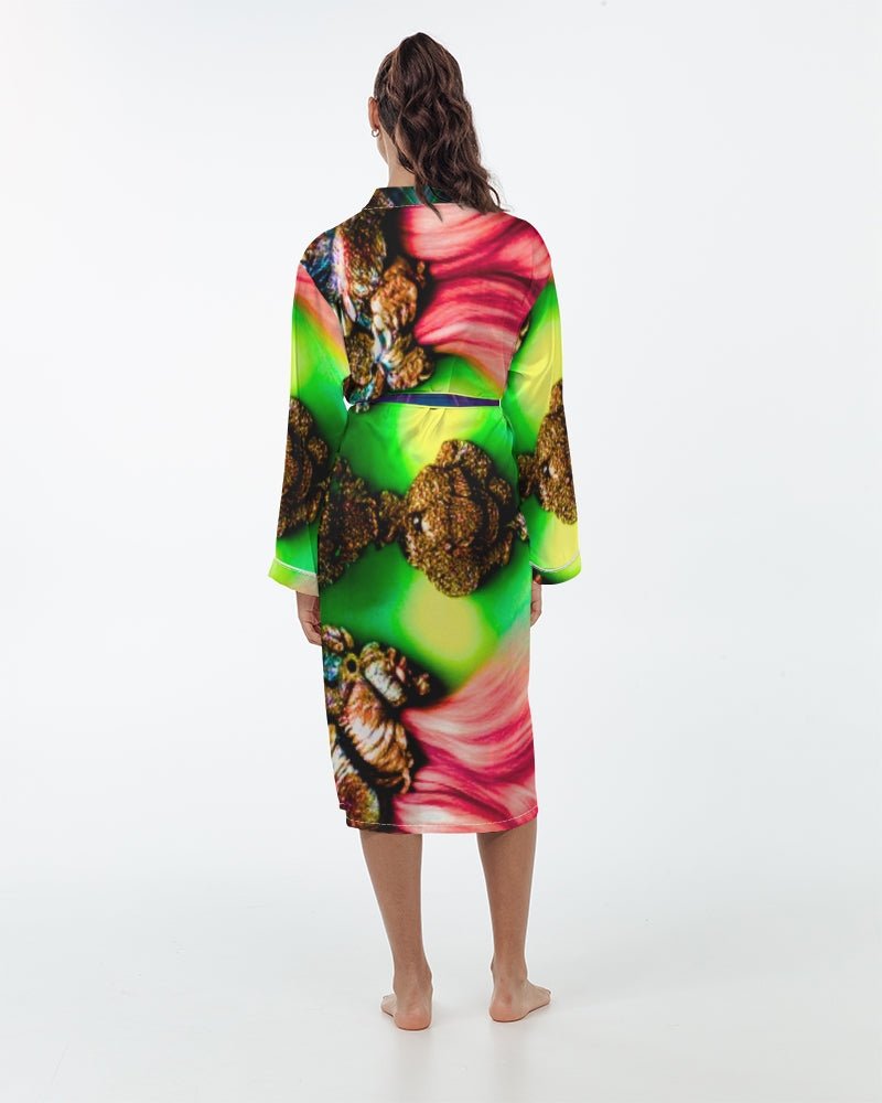 Fractalized Kitty Women’s Satin Robe - The Enchanted Bonsai Bazaar