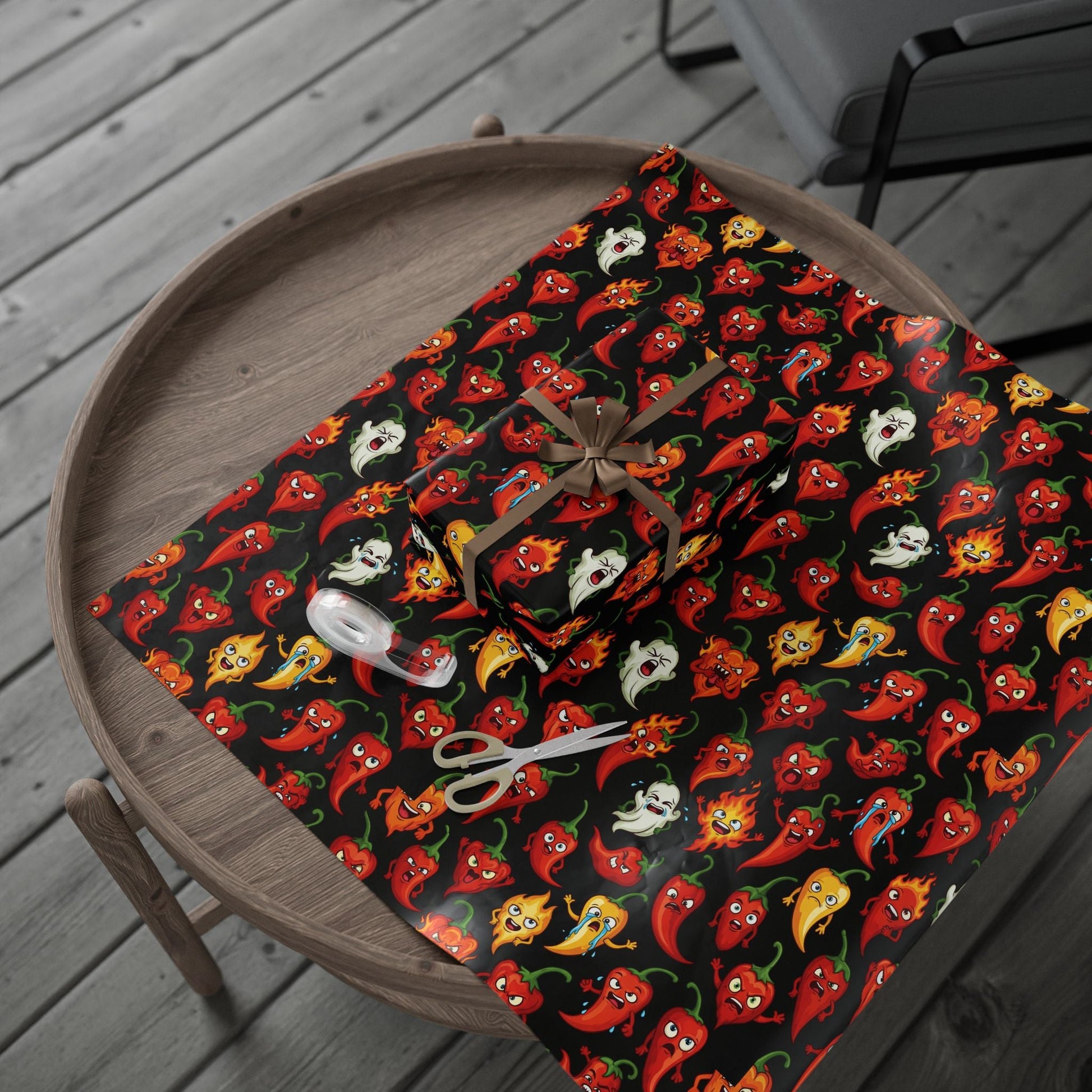 IC Spicy Pepper Pattern Wrapping Paper — Fun Chili Pepper Gift Wrap for Foodies & Fiesta Parties - The Enchanted Bonsai Bazaar