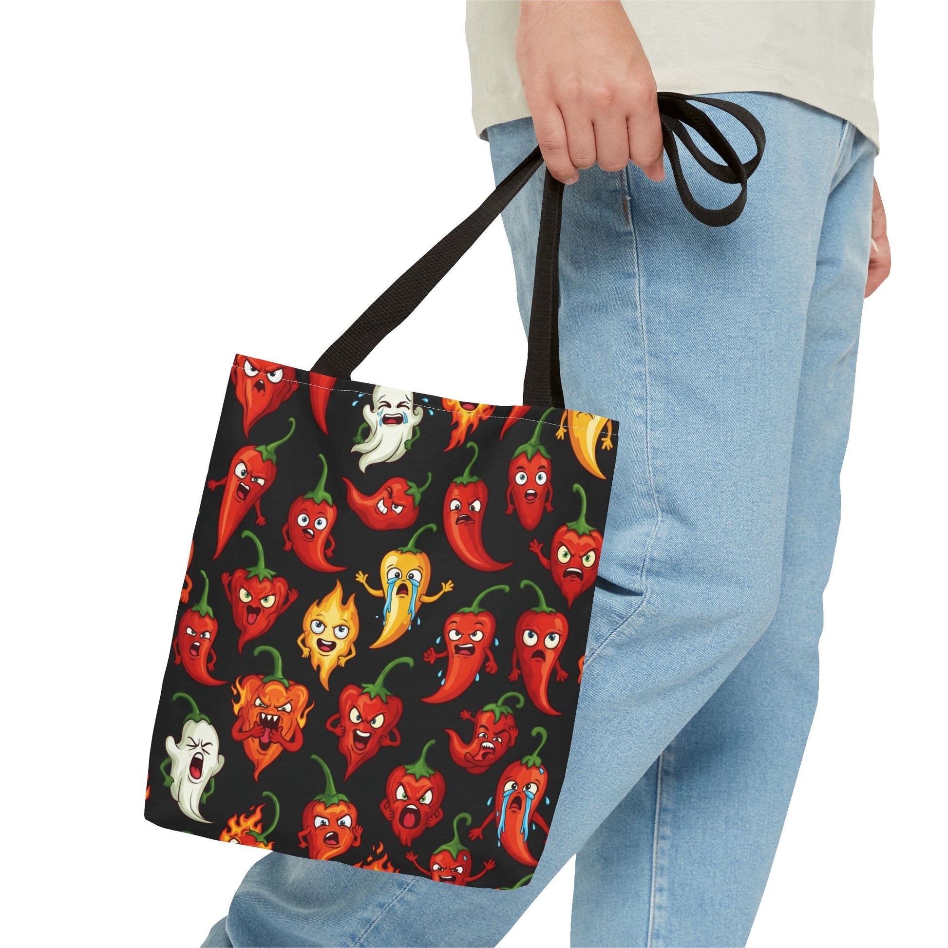 IC Spicy Pepper Tote Bag, Fun Grocery Bag, Cute Gift for Foodies, Chili Pepper Pattern, Stylish Eco - Friendly Bag, Perfect for Markets - The Enchanted Bonsai Bazaar