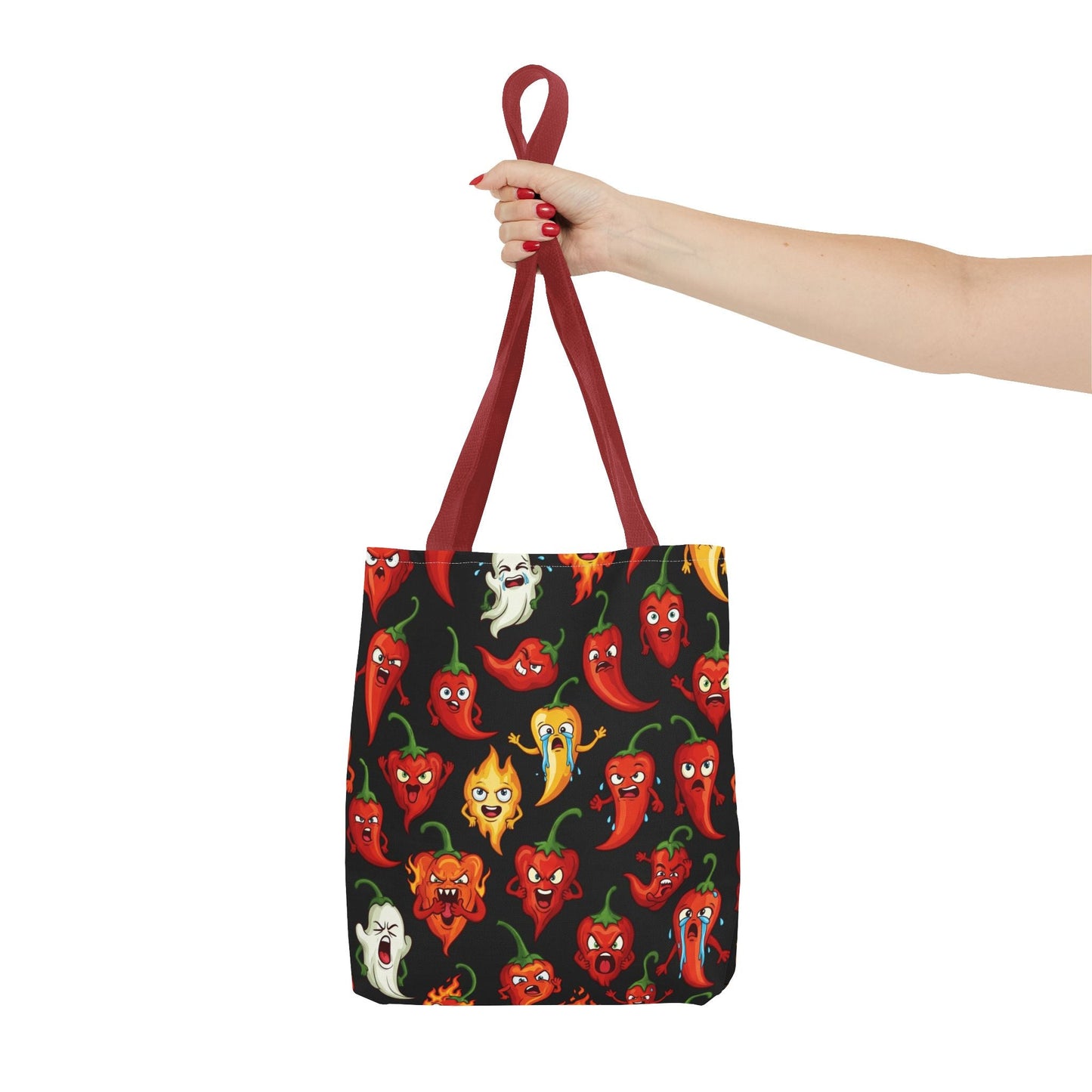 IC Spicy Pepper Tote Bag, Fun Grocery Bag, Cute Gift for Foodies, Chili Pepper Pattern, Stylish Eco - Friendly Bag, Perfect for Markets - The Enchanted Bonsai Bazaar