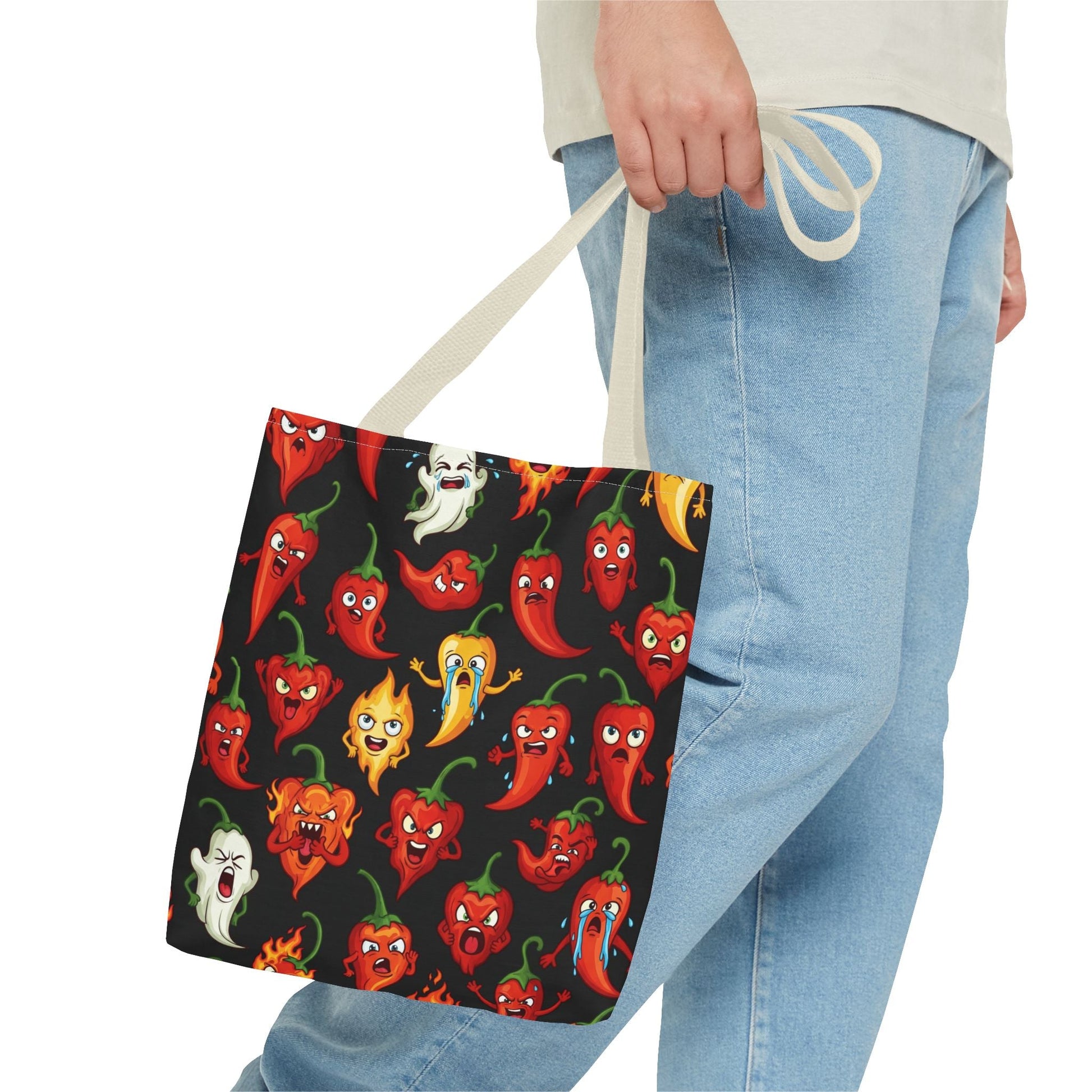 IC Spicy Pepper Tote Bag, Fun Grocery Bag, Cute Gift for Foodies, Chili Pepper Pattern, Stylish Eco - Friendly Bag, Perfect for Markets - The Enchanted Bonsai Bazaar