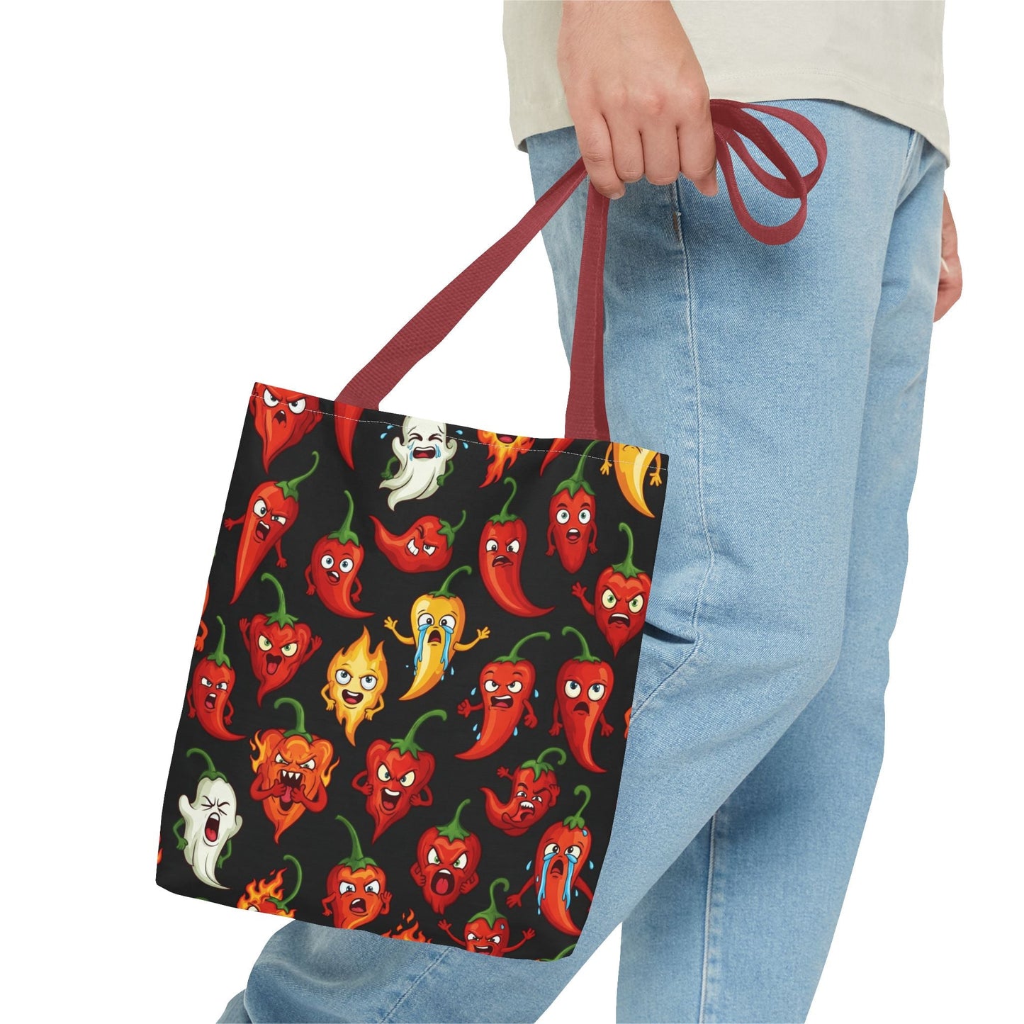 IC Spicy Pepper Tote Bag, Fun Grocery Bag, Cute Gift for Foodies, Chili Pepper Pattern, Stylish Eco - Friendly Bag, Perfect for Markets - The Enchanted Bonsai Bazaar