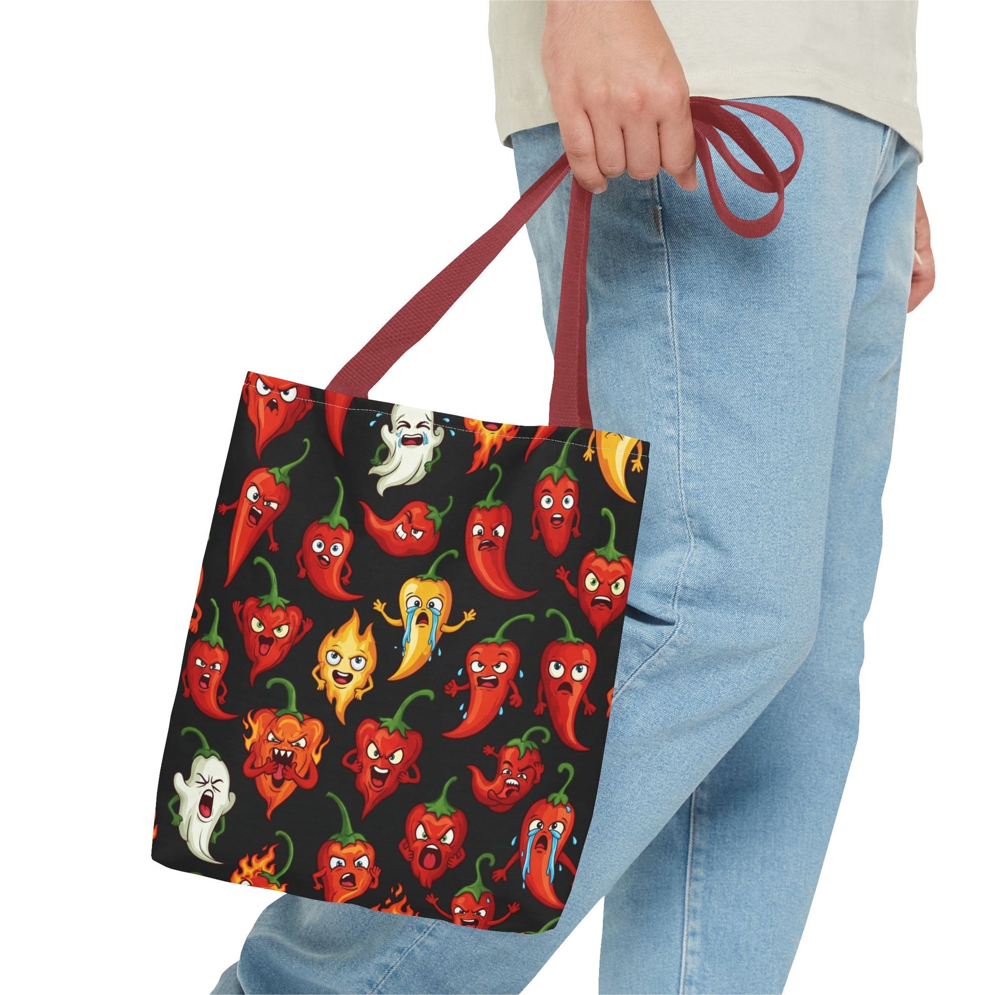 IC Spicy Pepper Tote Bag, Fun Grocery Bag, Cute Gift for Foodies, Chili Pepper Pattern, Stylish Eco - Friendly Bag, Perfect for Markets - The Enchanted Bonsai Bazaar