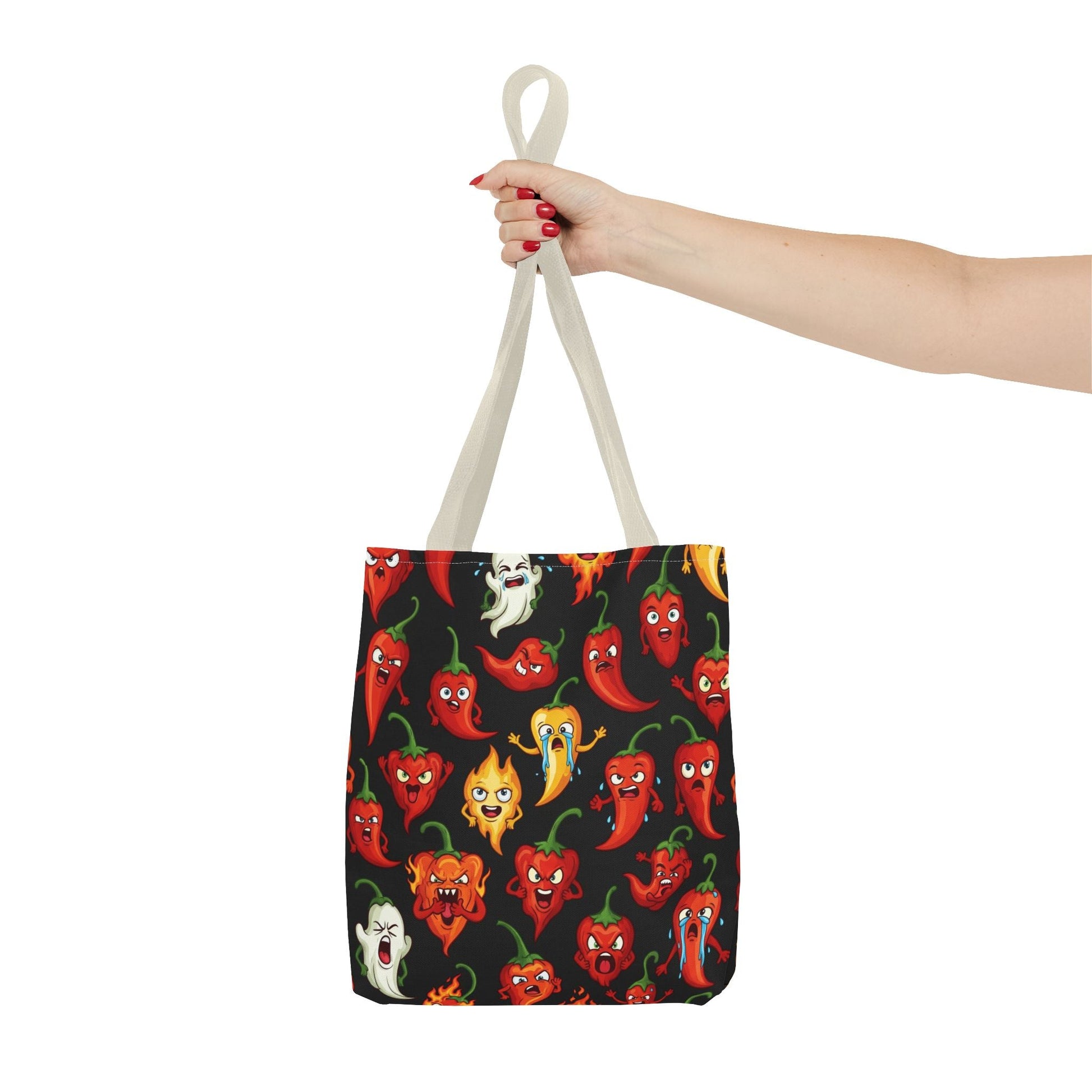 IC Spicy Pepper Tote Bag, Fun Grocery Bag, Cute Gift for Foodies, Chili Pepper Pattern, Stylish Eco - Friendly Bag, Perfect for Markets - The Enchanted Bonsai Bazaar