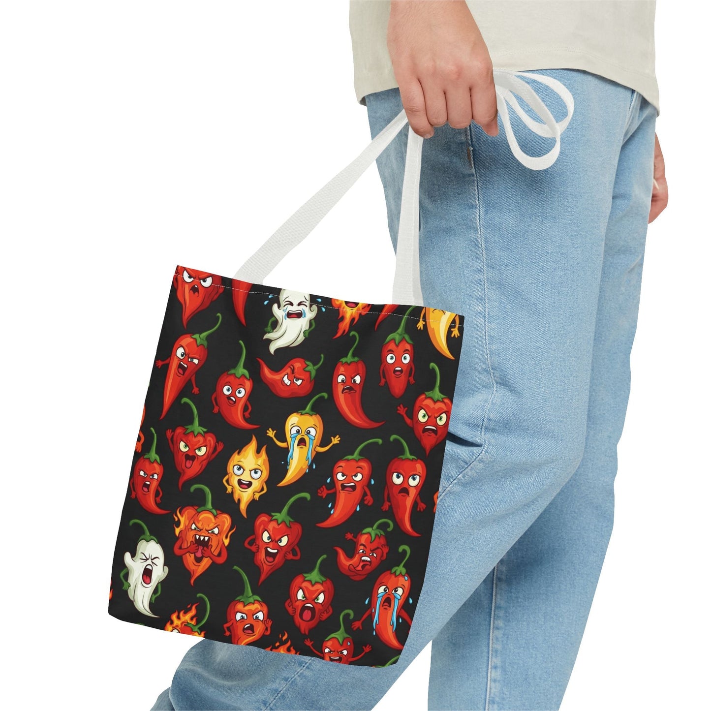 IC Spicy Pepper Tote Bag, Fun Grocery Bag, Cute Gift for Foodies, Chili Pepper Pattern, Stylish Eco - Friendly Bag, Perfect for Markets - The Enchanted Bonsai Bazaar