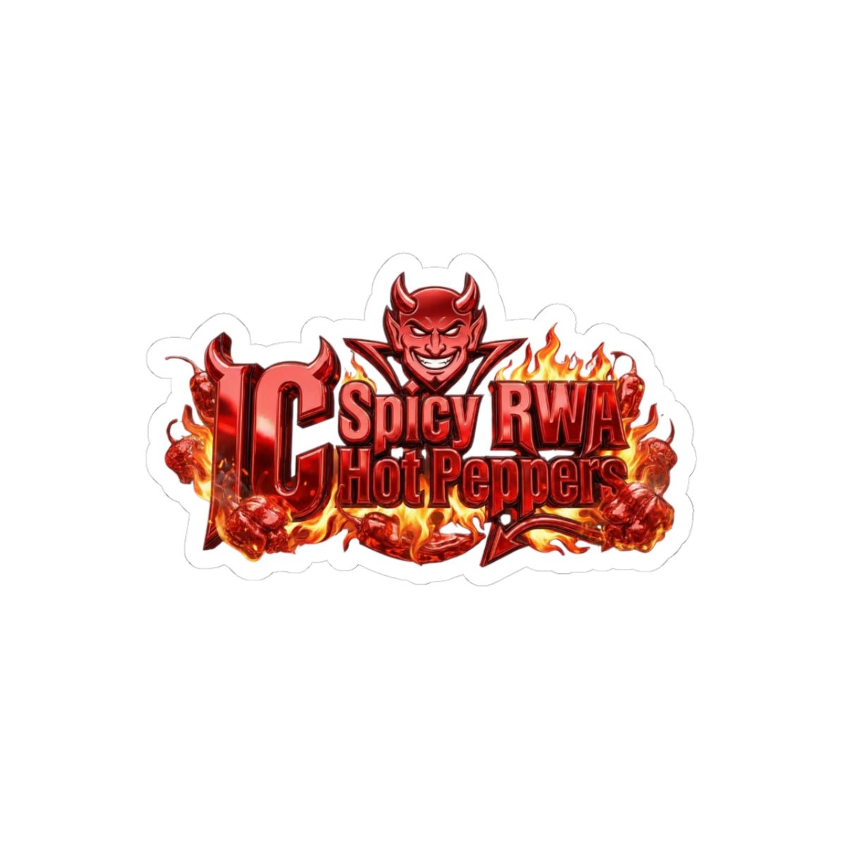 Kiss - Cut Sticker — "IC Spicy RWA Hot Peppers" Devil & Flames Logo (Laptop/Water Bottle Decal) - The Enchanted Bonsai Bazaar