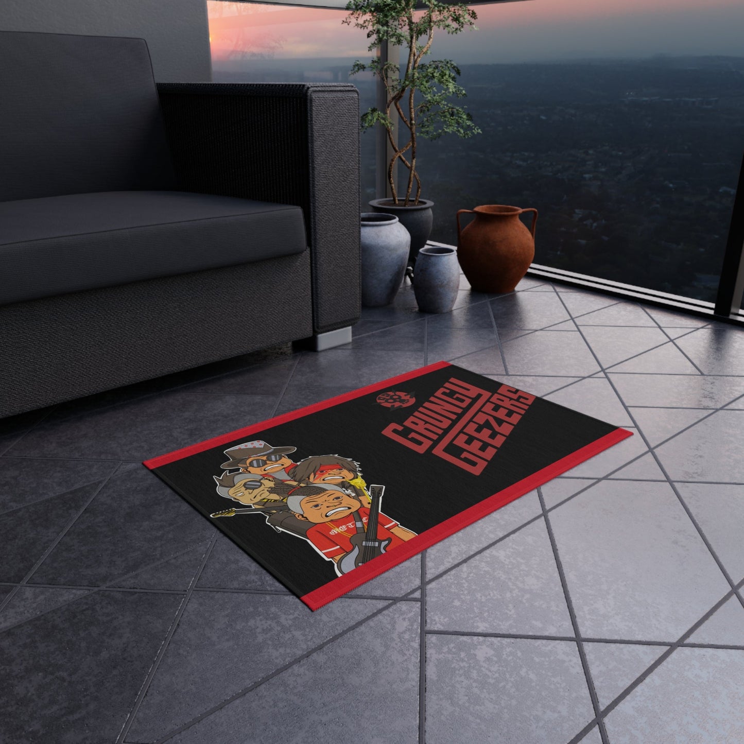 T3kNo - Logic | Grungy Geezers "Backstage Access" Outdoor Rug - T3kNo - Logic.xyz