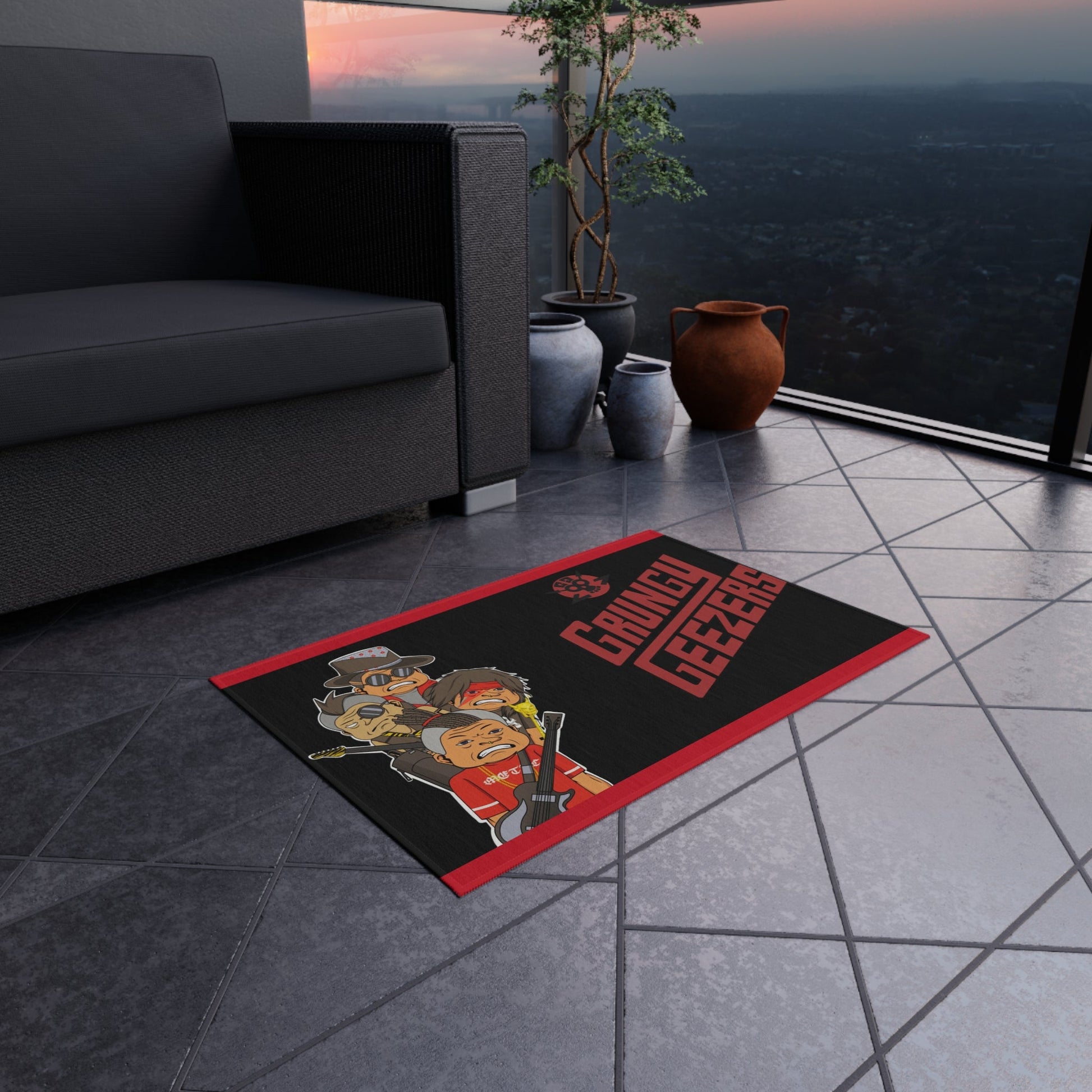 T3kNo - Logic | Grungy Geezers "Backstage Access" Outdoor Rug - T3kNo - Logic.xyz